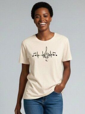 Music Heartbeat Tee Womens L Cream Treble Clef Music Lover Shirt